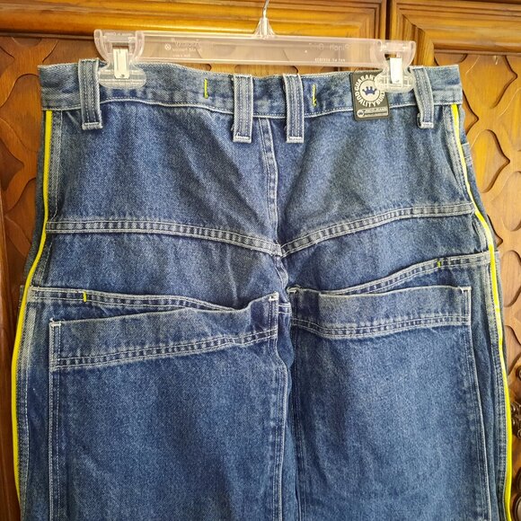 JNCO Vintage 90s NEON Green Stripe Skunk Skater Pipes Wide-Leg Jeans 32x30 Baggy - Picture 7 of 16